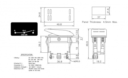 Переключатель двухпозиционный ON-ON 12B/16A 3P AES111851A