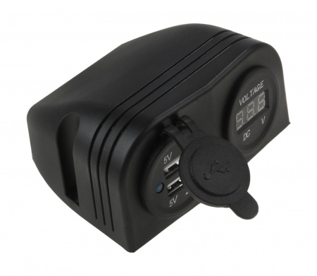 Разъем USB 5В 3.1А и цифровой вольтметр для крепления на приборную панель AES121440UV